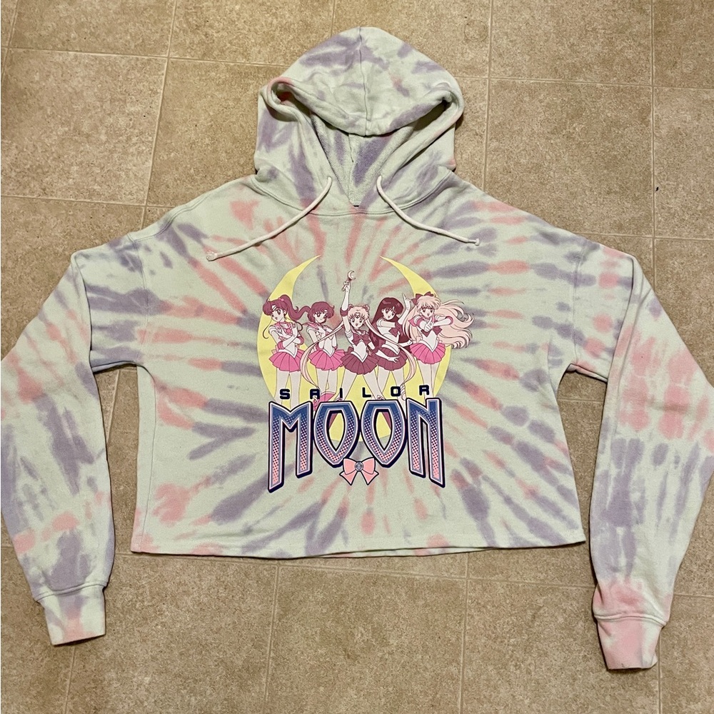 Sailor Moon Pastel Tie-Dye Girls Crop Hoodie